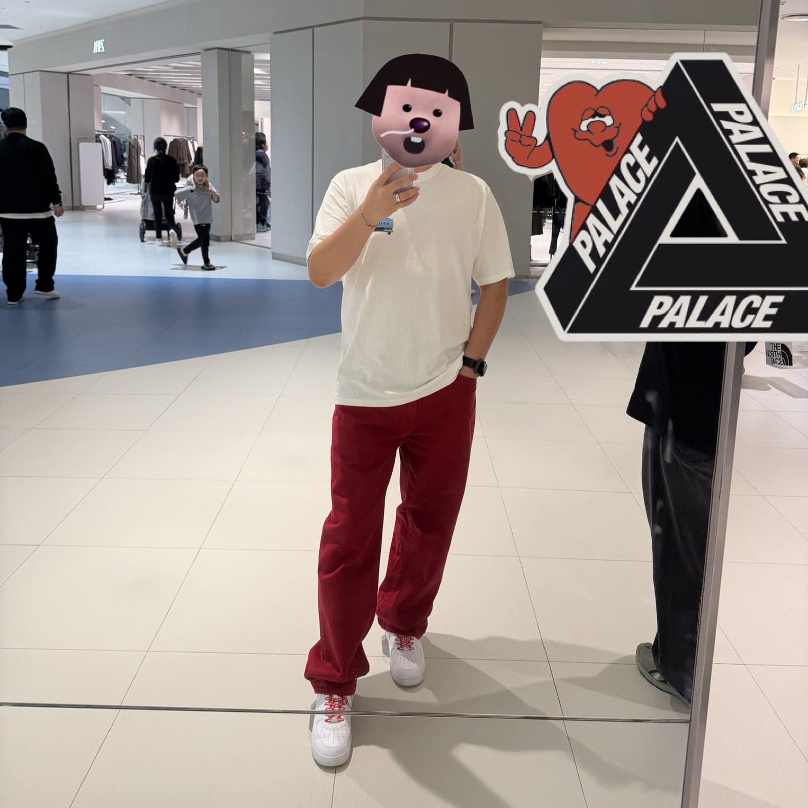 Supreme Baggy Jean Red - 25FW, Stussy Pickup T-Shirt White 착용 스타일