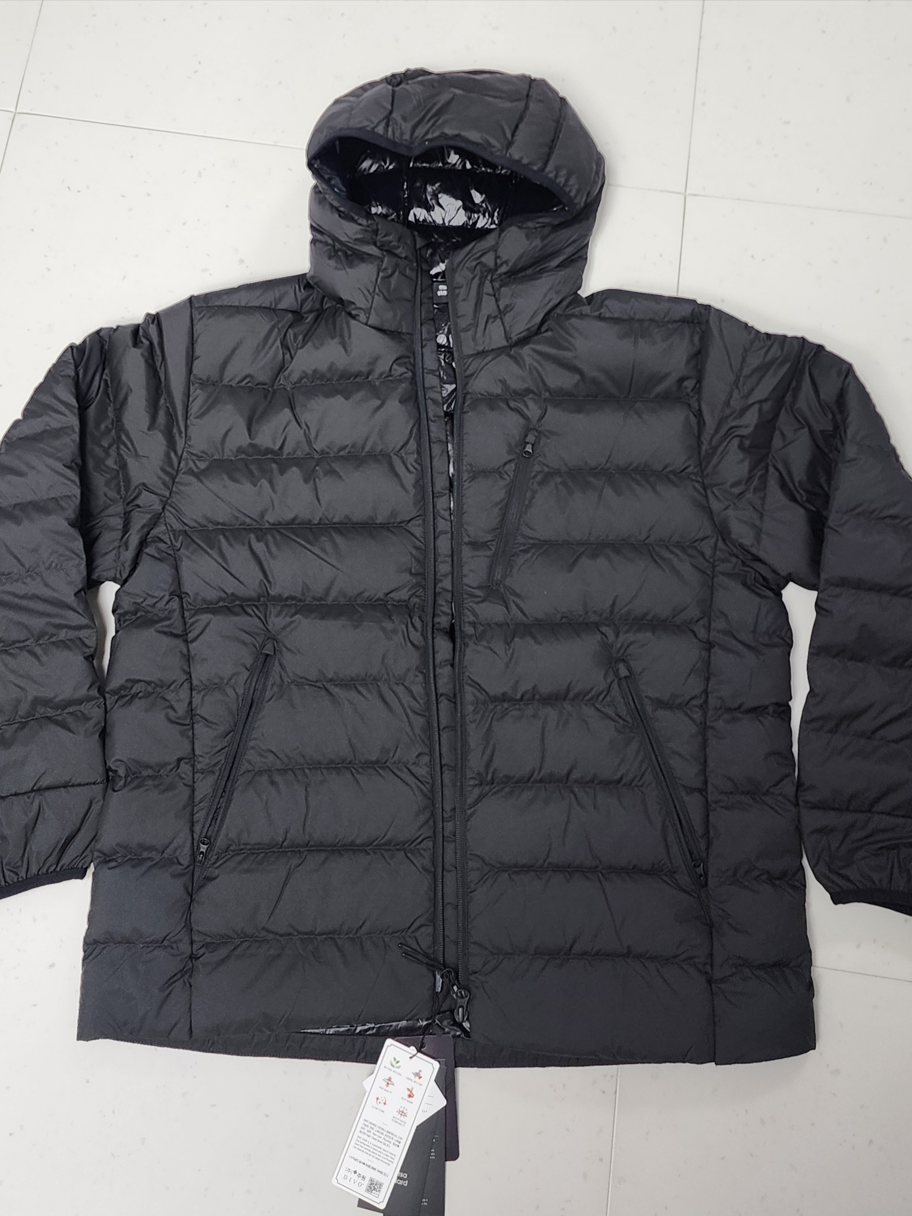 Musinsa Standard City Leisure Hooded Light Down Jacket Black 착용 스타일