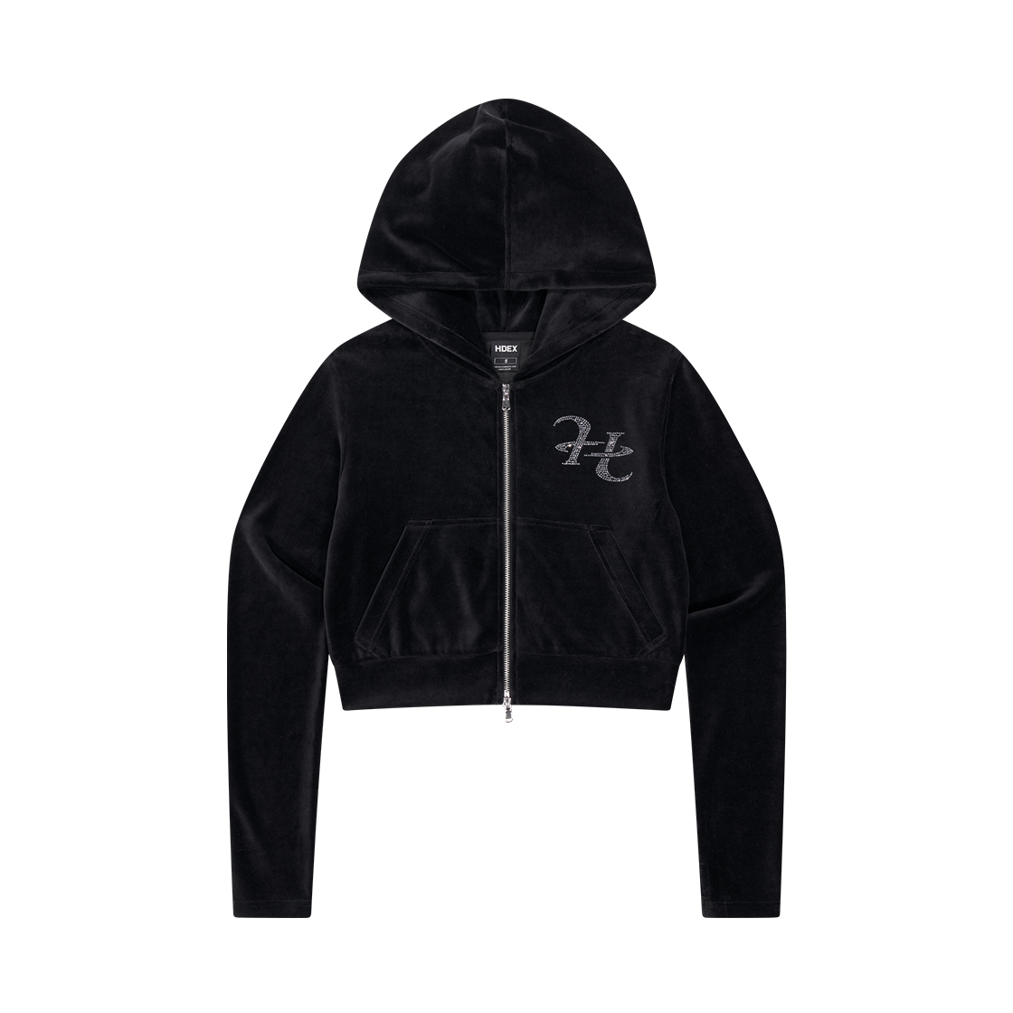 H253WCLJK070BK HDEX Velour Crop Hoodie Zip-up Black