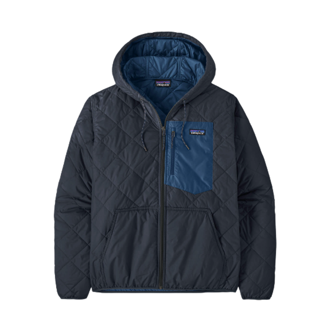 파타고니아 다이아몬드 퀼티드 봄버 후디 뉴 네이비 W 클레멘트 블루(Patagonia Diamond Quilted Bomber Hoody New Navy W Clement Blue)