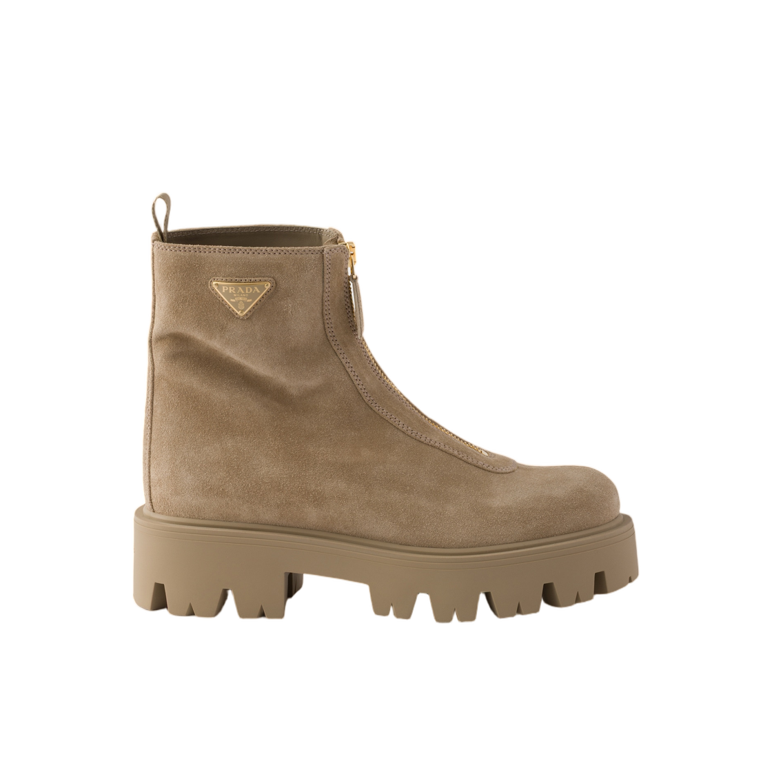 1T328O-054-F0F24 (W) Prada Suede Booties with Zip Desert Beige