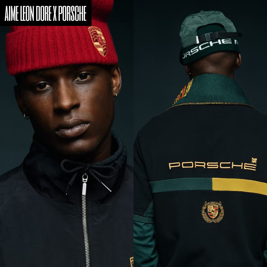 Aime Leon Dore x Porsche Wool Racing Scarf Jet Black, Aime Leon Dore Porsche on Mulberry T-Shirt White 착용 스타일 - 3