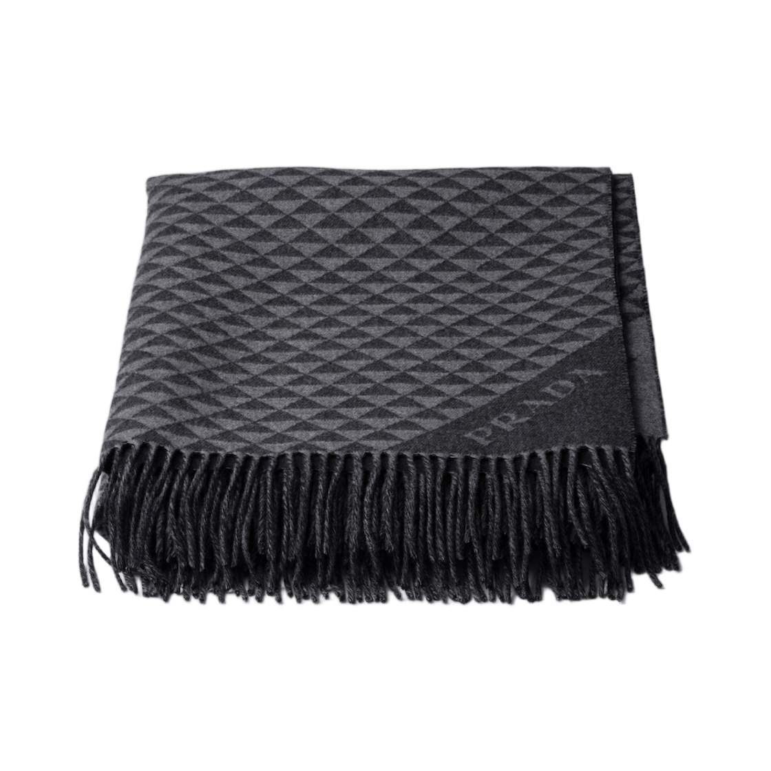 프라다 심볼 더블 캐시미어 앤 울 쓰로우 블랙 슬레이트 그레이(Prada Symbole Double Cashmere and Wool Throw Black Slate Gray) - 1