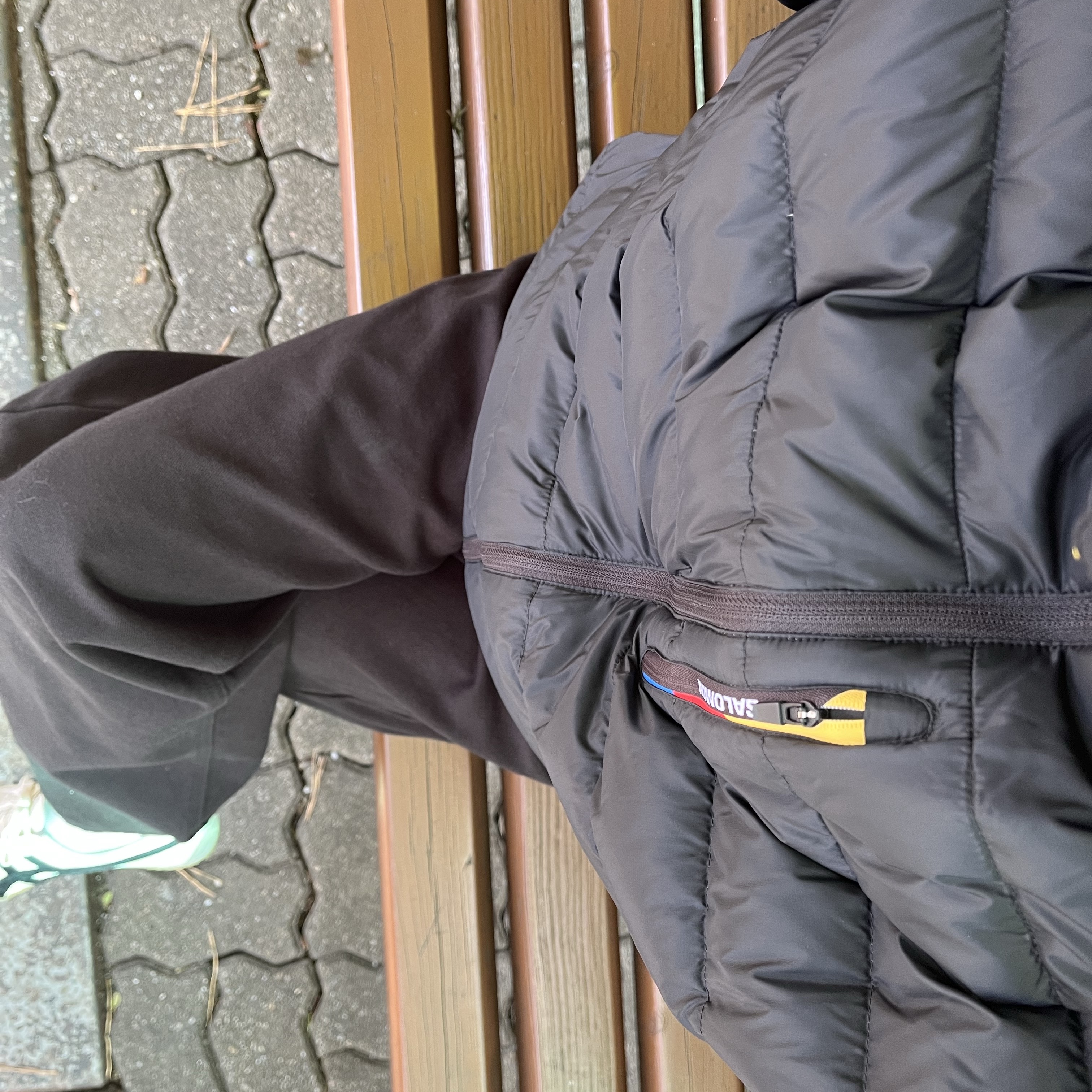Salomon X-Fuse Hooded Down Jacket Black, Onitsuka Tiger Mexico 66 Vintage White Black 착용 스타일 - 1