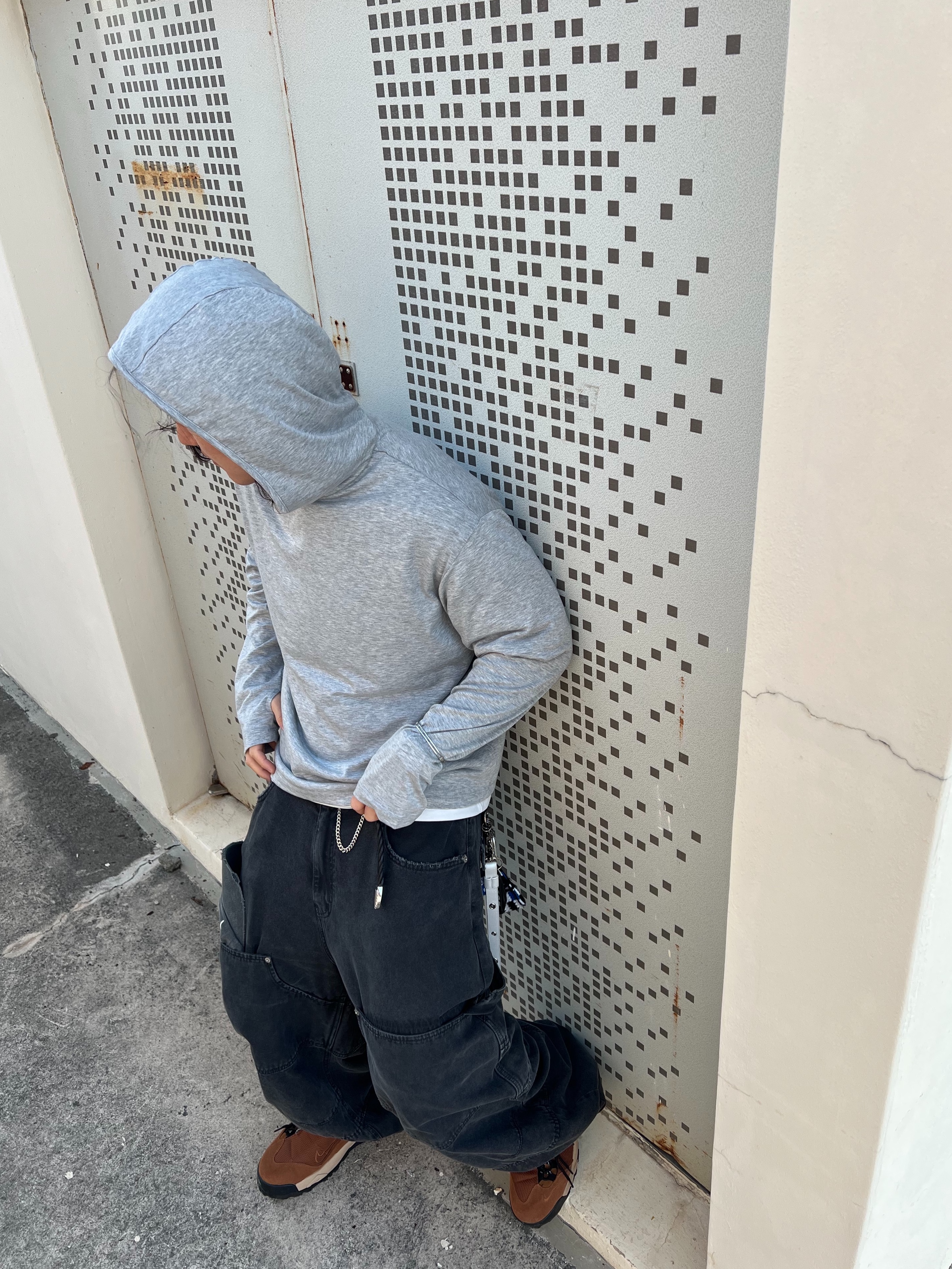 Nonnod Double knee cover pants Vintage black, Nike x Sacai Magmascape SP Pecan 착용 스타일 - 5