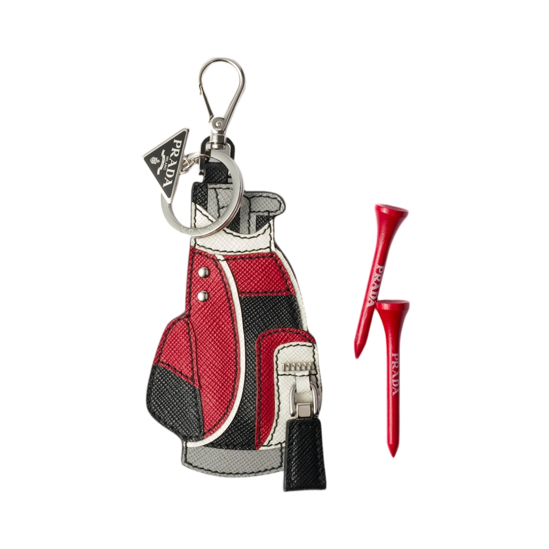 2XD067-2C7D-F0D9A Prada Saffiano Leather Golf Tee Bag Charm Black Fiery Red