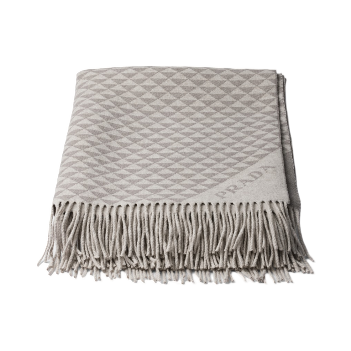 OX1013-2GAP-F0KNR Prada Symbole Double Cashmere and Wool Throw Pumice Clay Gray
