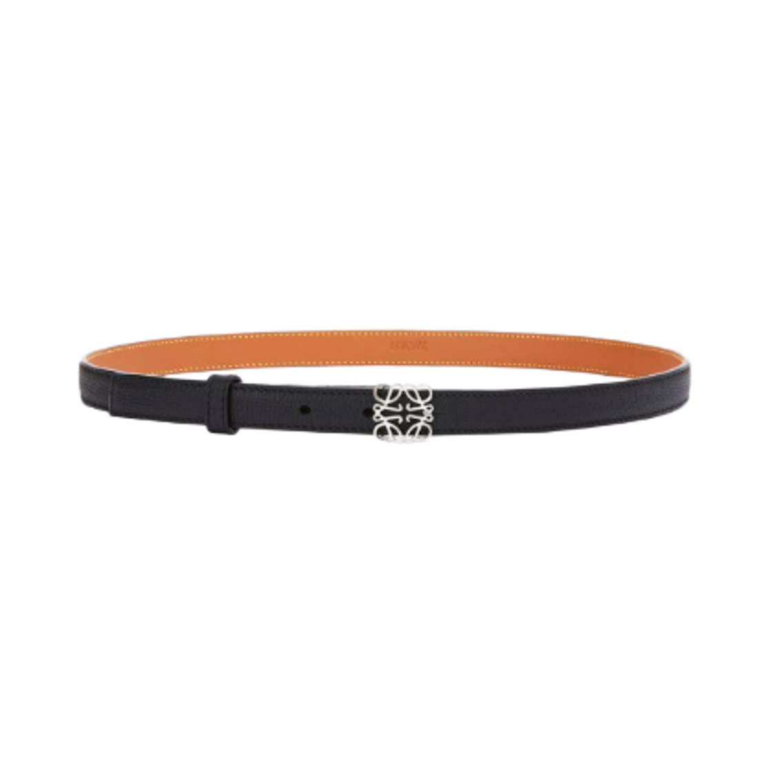 (W) 로에베 페블 그레인 카프스킨 아나그램 벨트 블랙 팔라듐((W) Loewe Anagram Belt in Pebble Grain Calfskin Black Palladium)