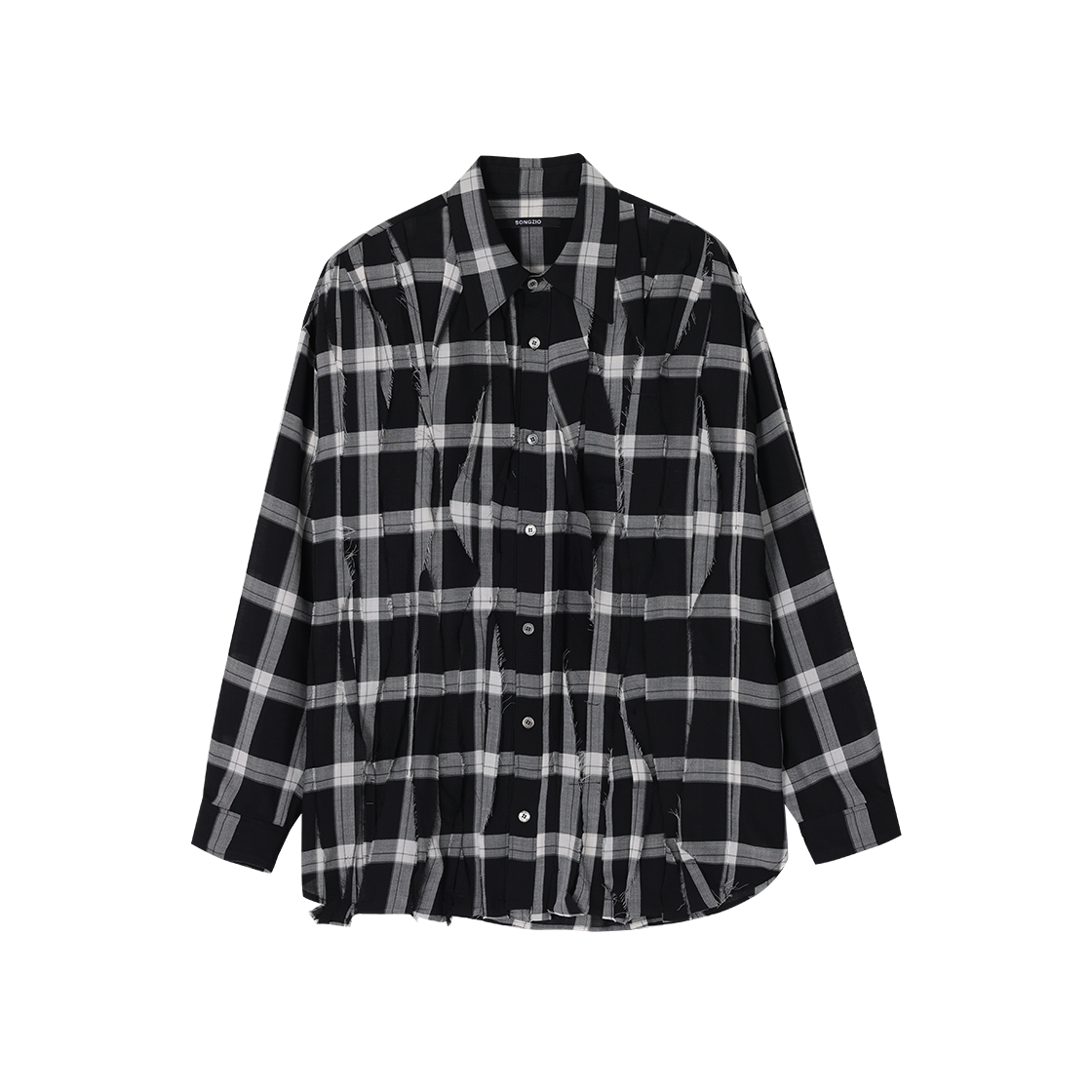 SH5SH733BK Songzio Collection Asymmetric Pleats Check Shirt Black