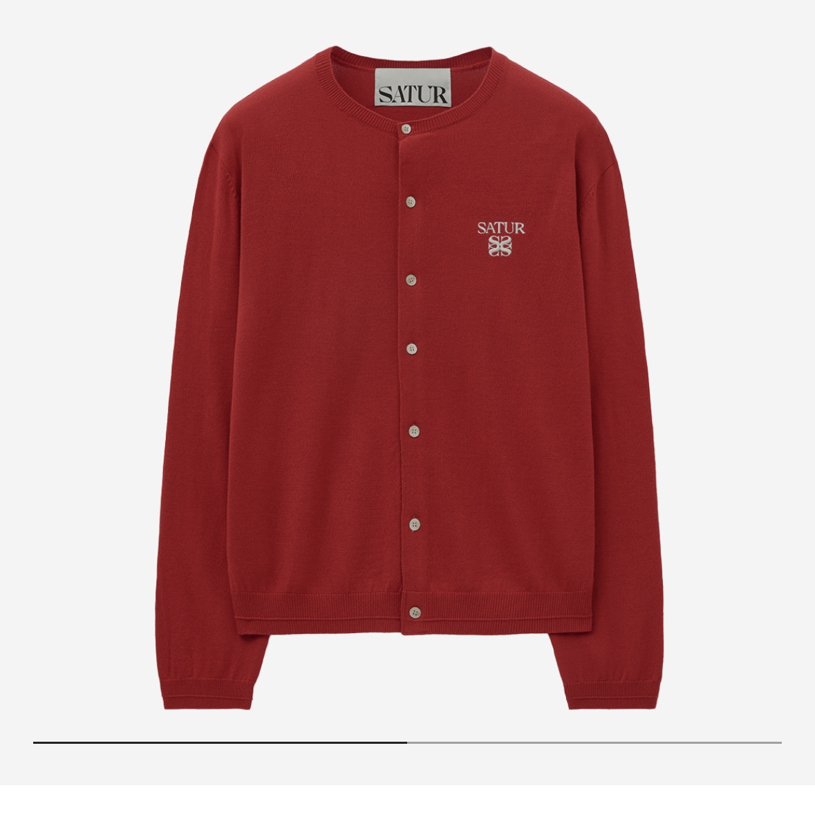 SATUR Loren Basic Crewneck Fine Cardigan Red 착용 스타일