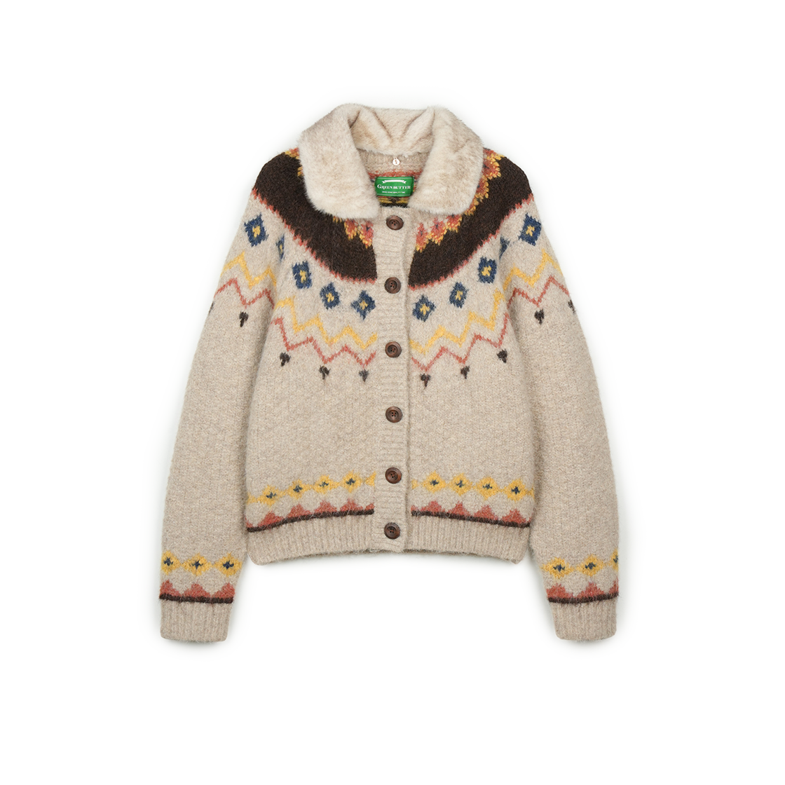 P0000BGF Greenbutter 2-Way Fur Collar Cardigan Beige