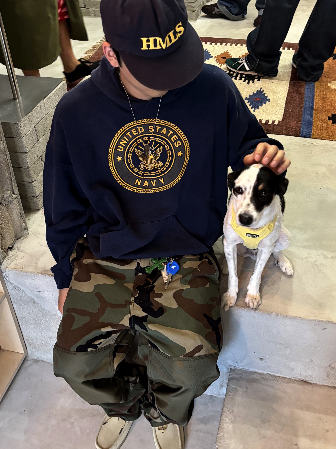 Hommless HMLS  Vintage 5 Panel Hat Navy, Stussy Utility Pants Woodland Camo 착용 스타일 - 3