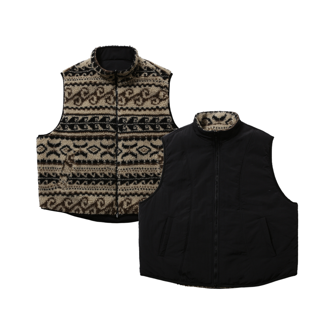 BAL083 Ballute Curved Reversible Padded Vest Black Nordic Fleece