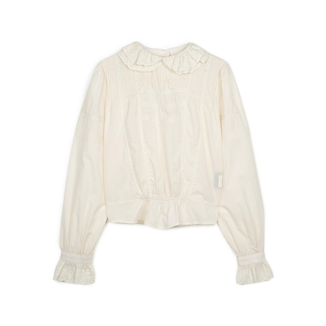 P0000BGB Greenbutter Rosette Lace Pintuck Blouse L/Beige