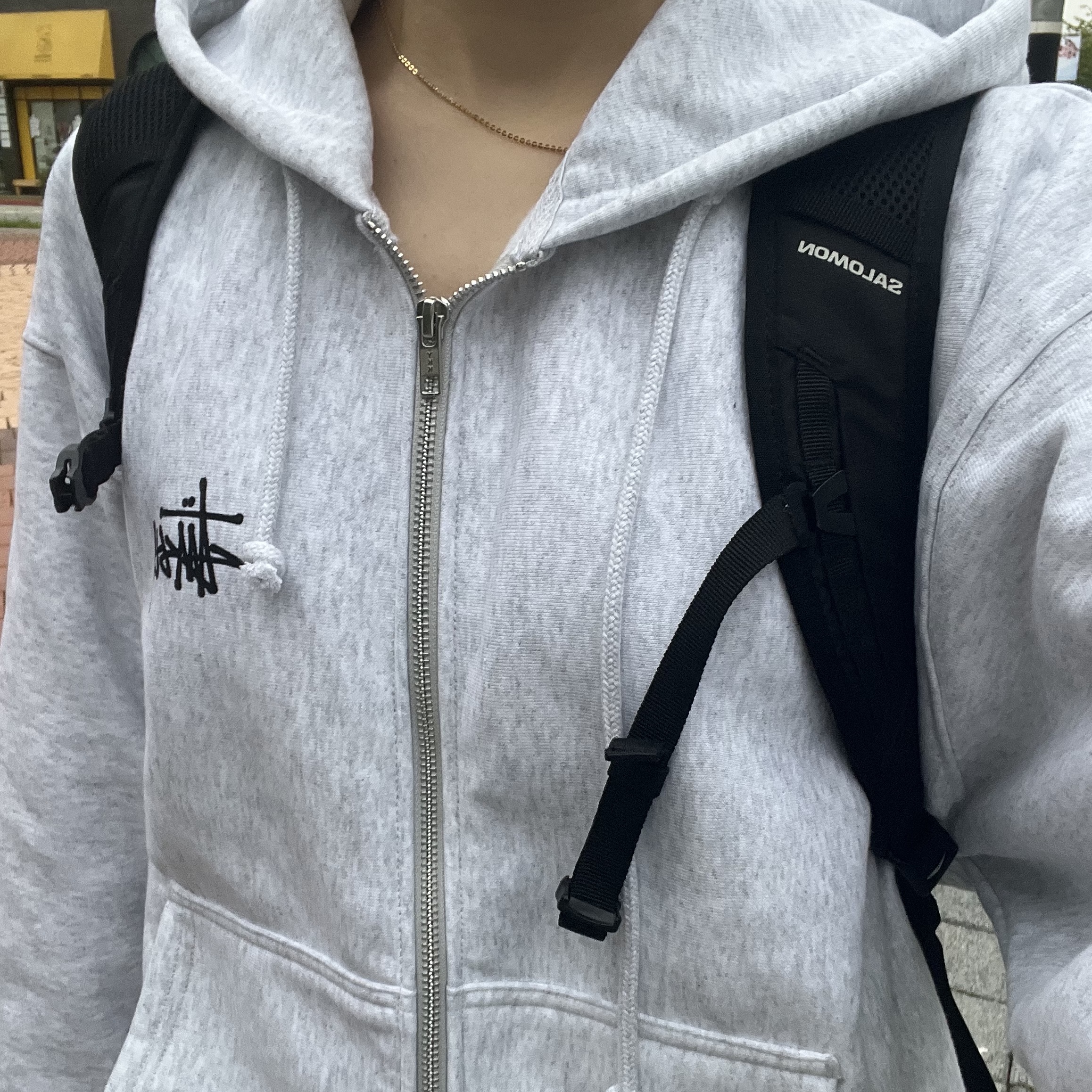 Stussy Basic Stussy Zip Hoodie Ash Heather 착용 스타일