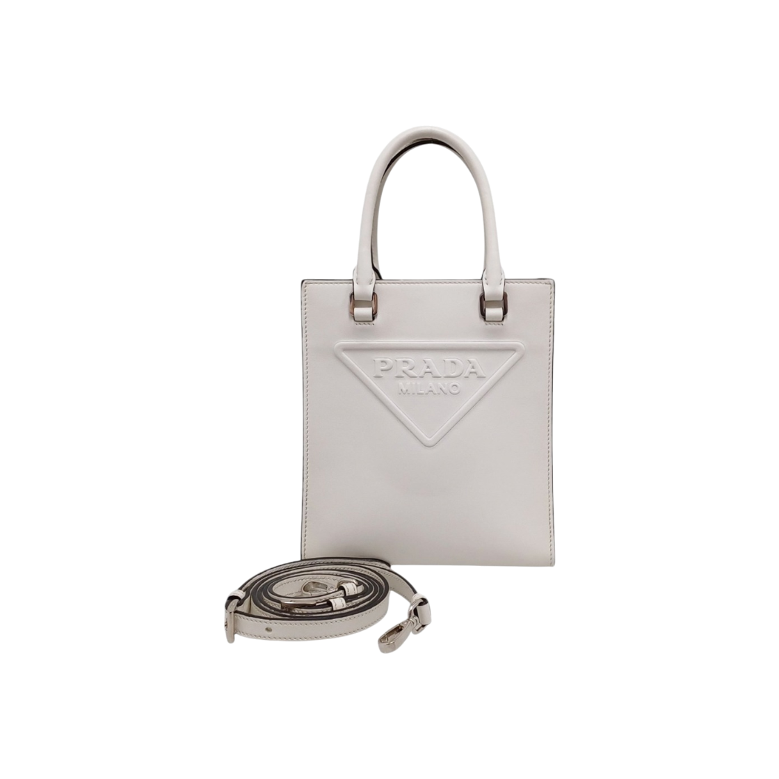ITUSFARF5NB4 Prada Brushed White Small Tote Bag with Strap
