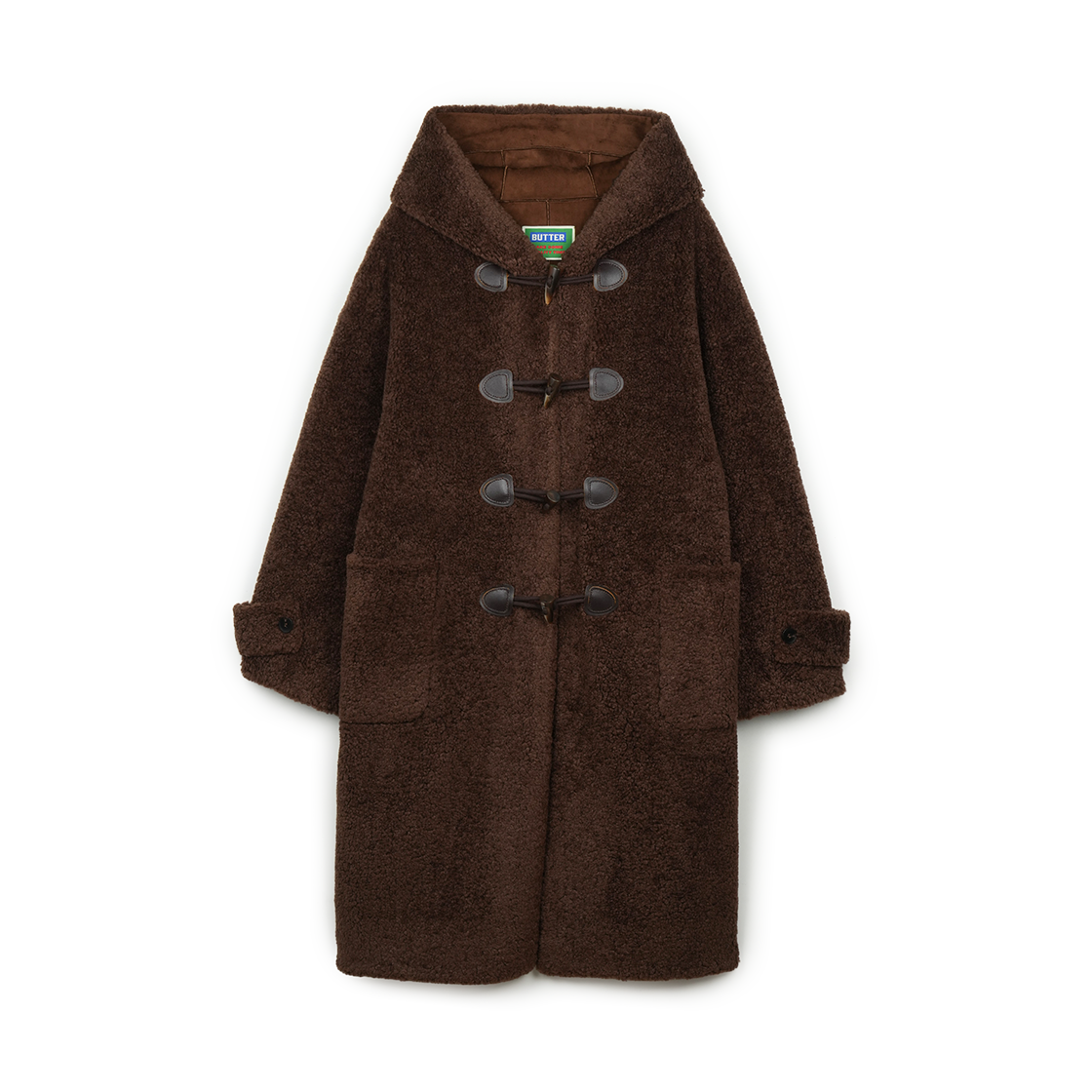 P0000BFW Greenbutter Teddy Shearling Duffle Coat Brown