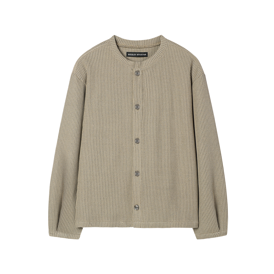 웨슬리휴스턴 크루 넥 벌룬 슬리브 가디건 카키베이지(WESLEY HYUSTON Crew Neck Balloon Sleeve Cardigan Khaki Beige)