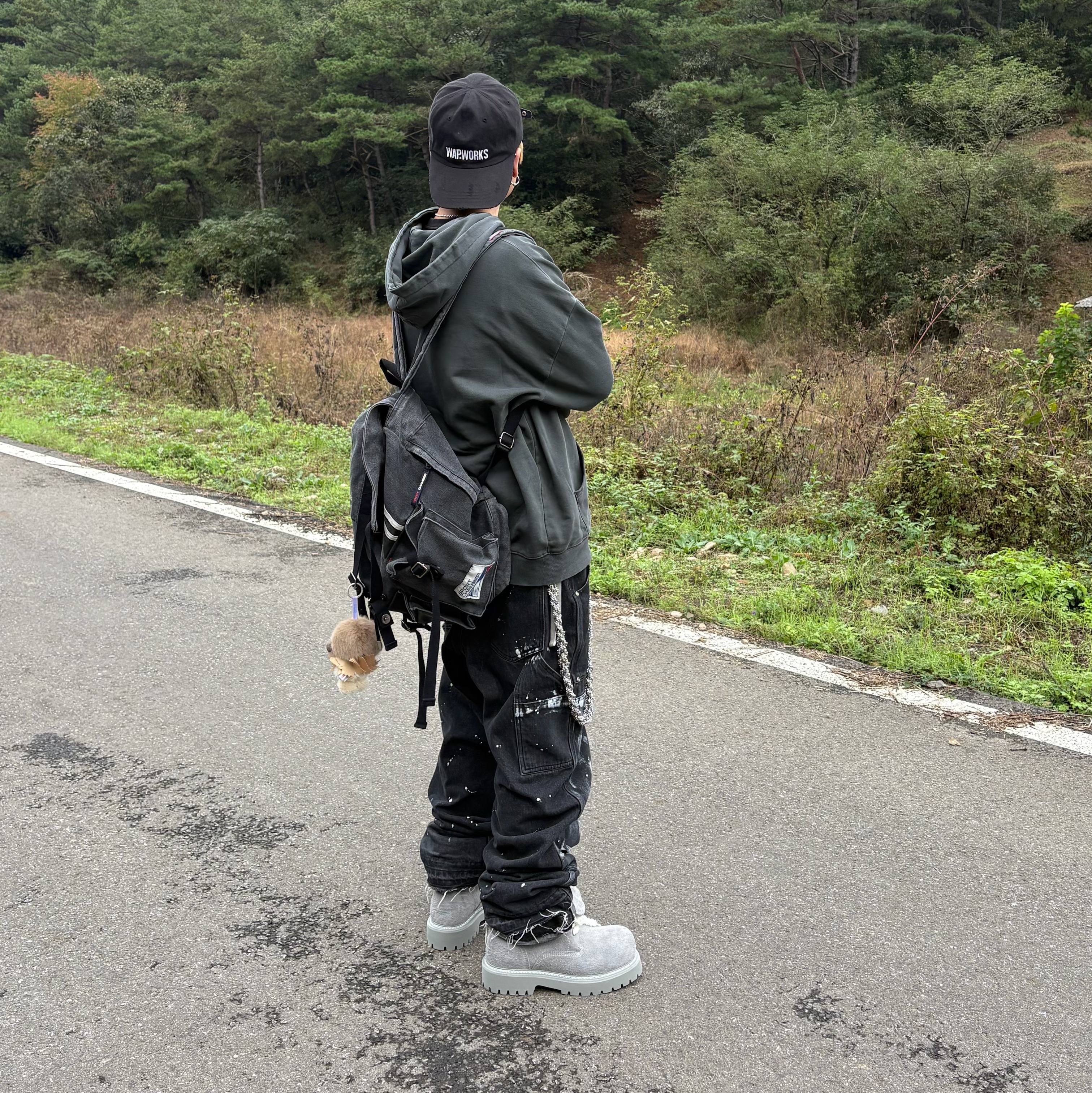 LOSTGARDEN x Grailz Route Slate Grey, Wapworks Work Double Knee Carpenter Pants 착용 스타일 - 2