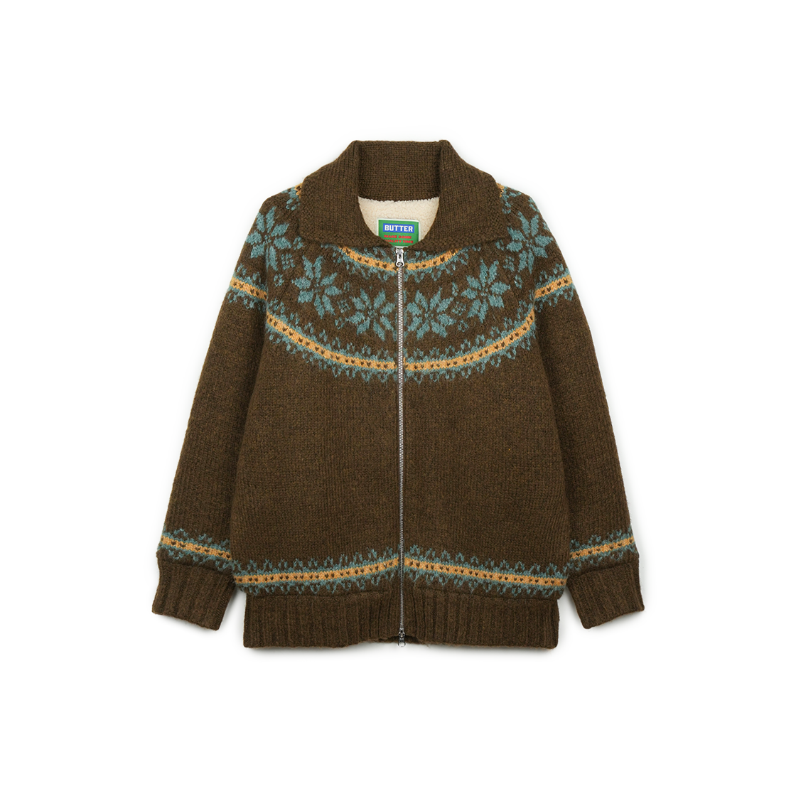 P0000BGD Greenbutter Shearling Nordic Zip Cardigan Brown