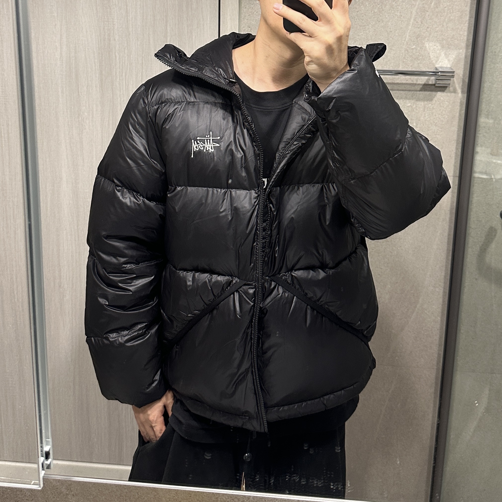 Stussy Micro Ripstop Down Parka Jet Black, (W) Dior Oblique Mitzah Scarf Silk Twill Navy Blue 착용 스타일 - 3