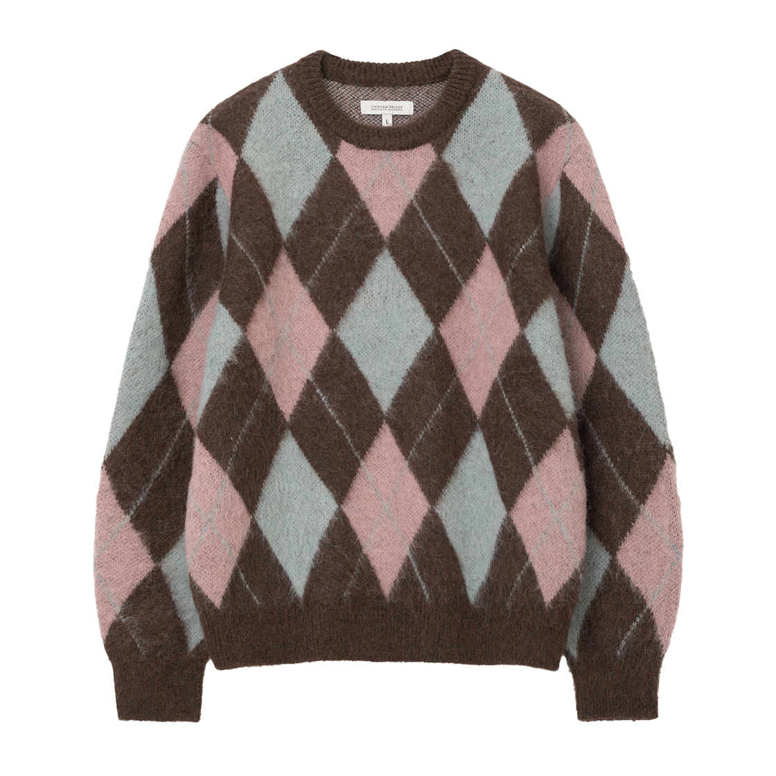 UB2599PO241MBR Uniform Bridge Argyle Brushed Crew Neck Knit Brown