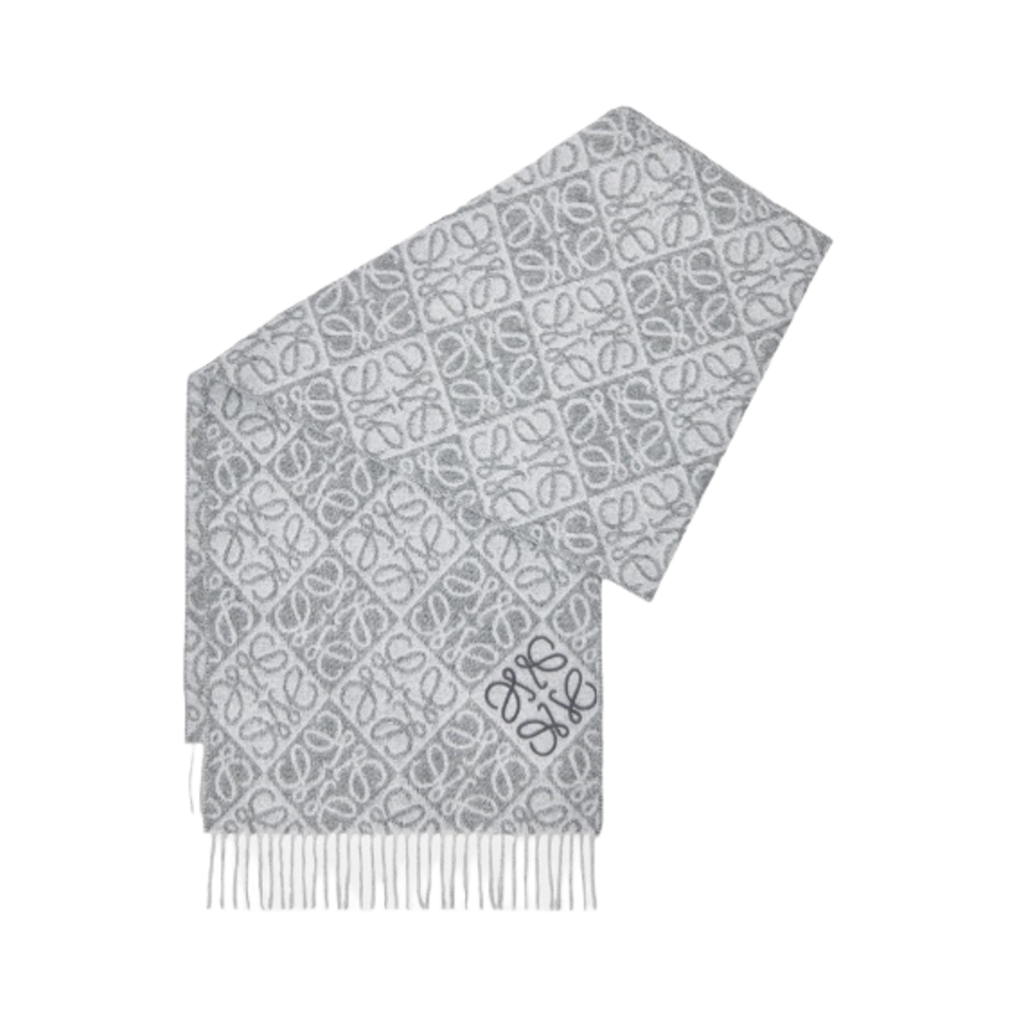 (W) 로에베 울 캐시미어 아나그램 머플러 그레이((W) Loewe Anagram Muffler in Wool and Cashmere Grey)