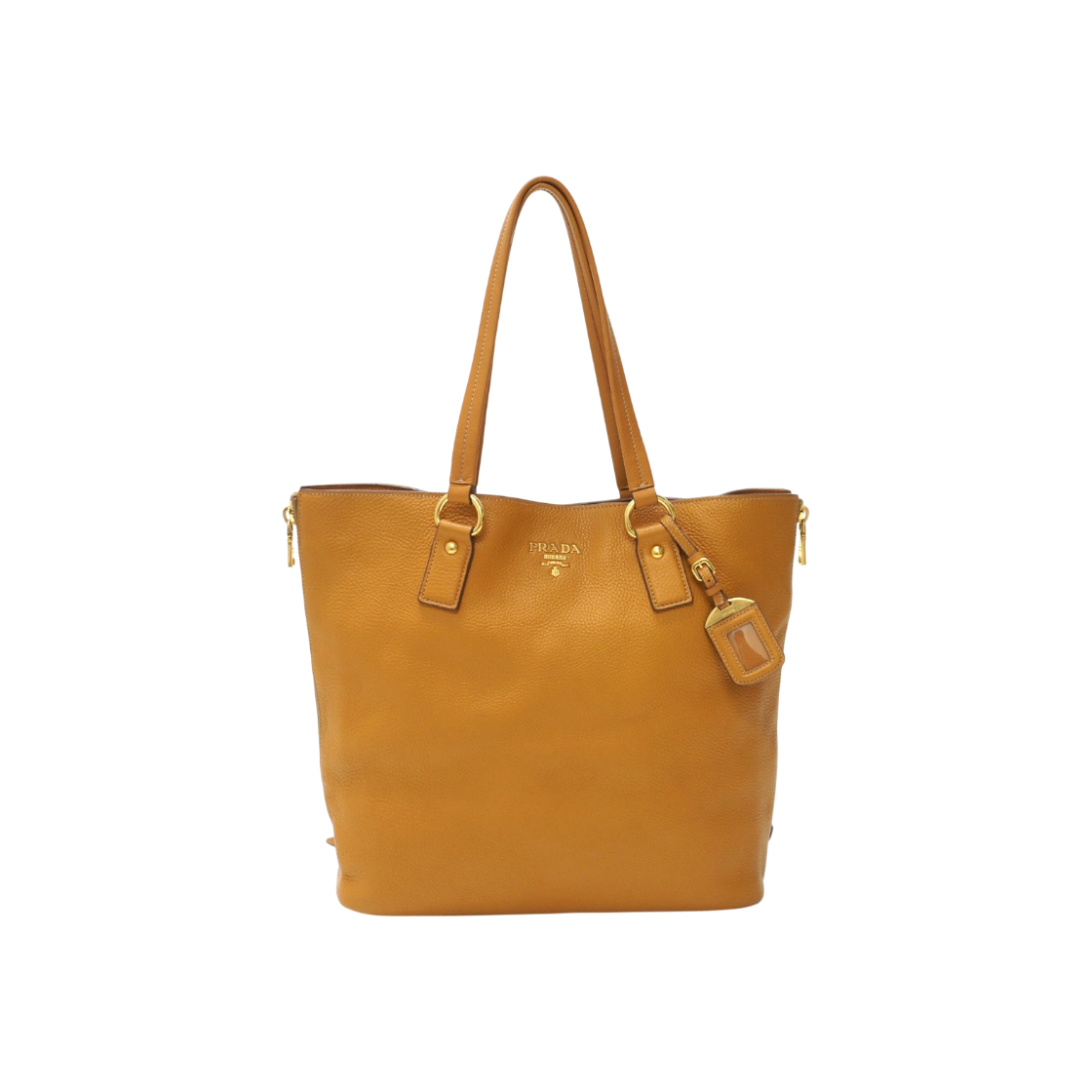 ITGJOGJ3PVQ6 Prada Gold Hardware Camel Brown Vitello Dino Zip Shoulder Bag
