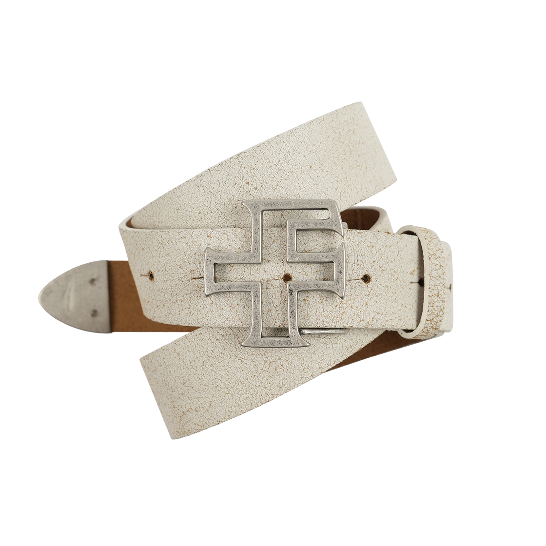 25067-1212-014-WH Farfromwhat Far F Icon Crack Leather Belt_White