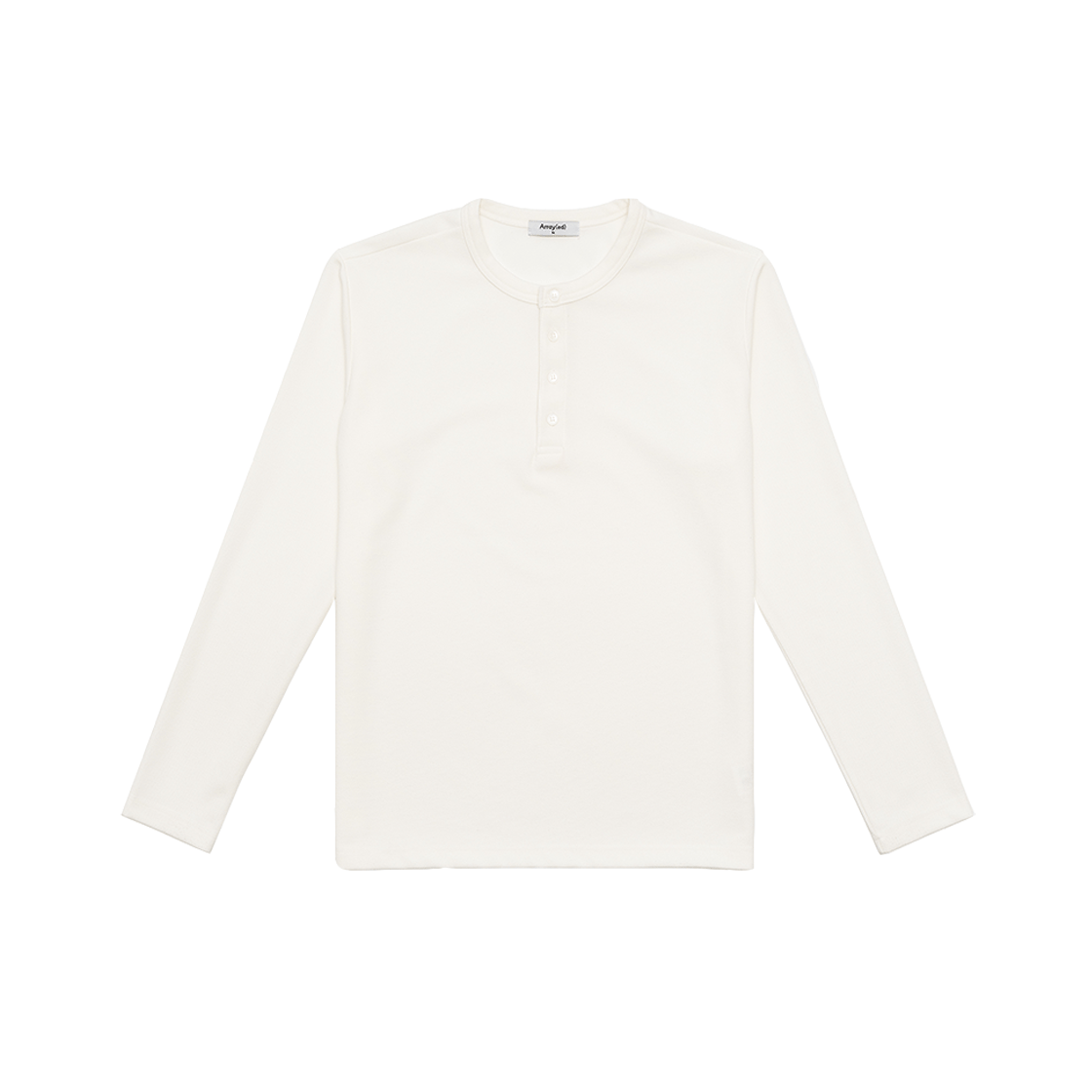 어레이드 헨리넥 와플 롱슬리브 티셔츠 화이트(Arrayed Henley Neck Waffle Long Sleeve T-Shirt White)