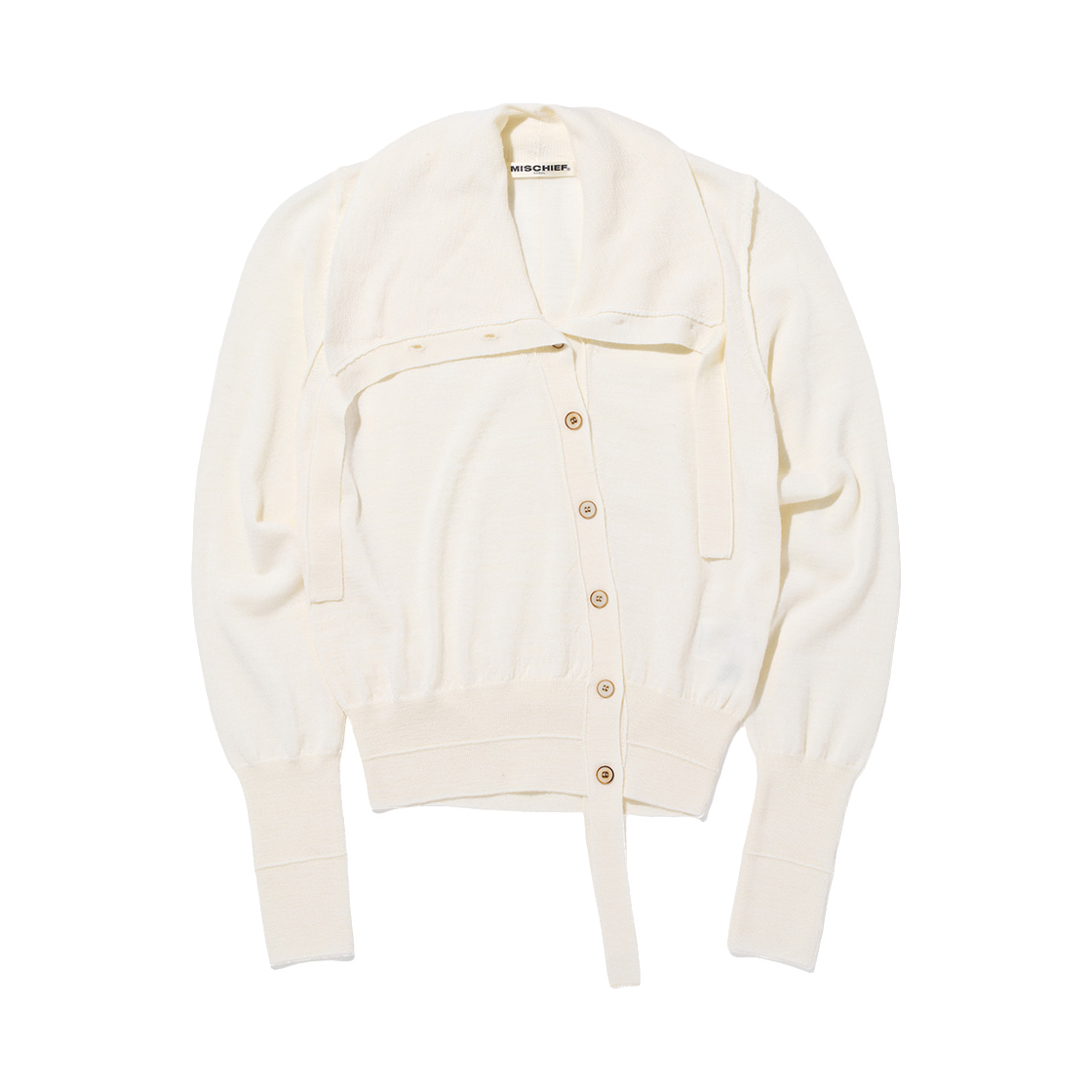 - (W) Mischief Asymmetric Collar Knit Cardigan Ivory