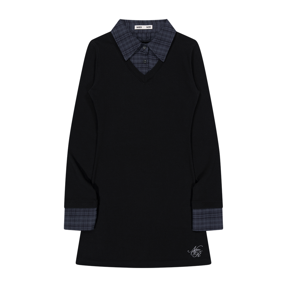25NNFWTDRF003BK NIIER NOR Layered Check Shirt Dress Black