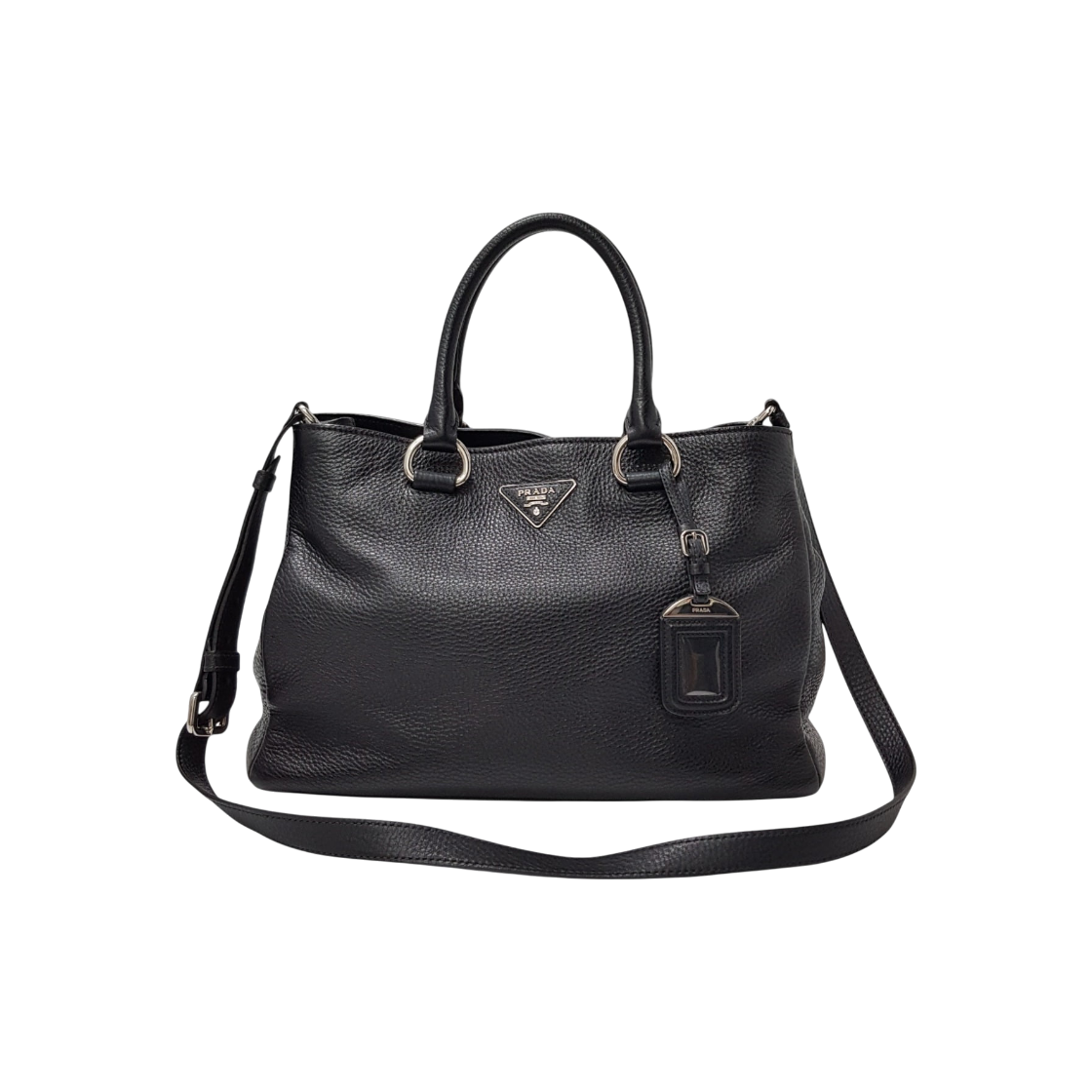 ITMWRT42MIPF Prada Black Leather Vitello Daino Gold Tote Bag with Shoulder Strap