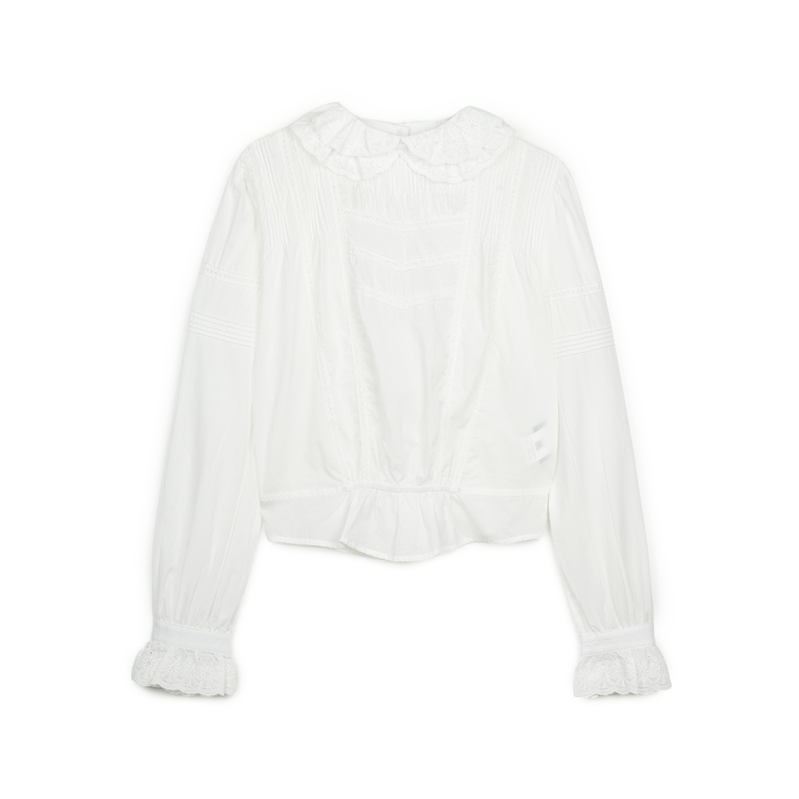 P0000BGC Greenbutter Rosette Lace Pintuck Blouse Ivory