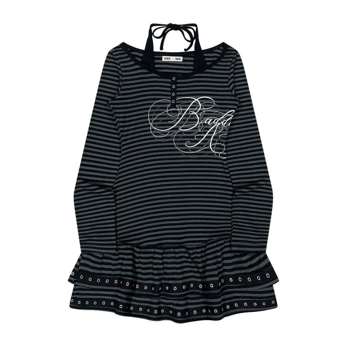 25NNFWTDRF001BS NIIER NOR Baddie Angel Halterneck Dress Black Stripe