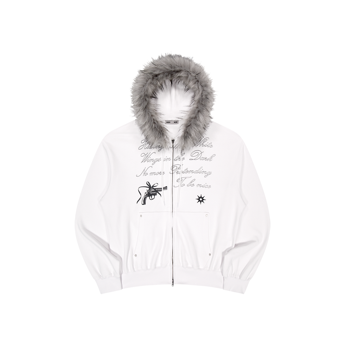 25NNFWTHZF002WT NIIER NOR Kill Shot Fur Hood Zip-Up White