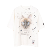 (W) Maison Mihara Yasuhiro Cat Printed Embellished Distressed T-Shirt White