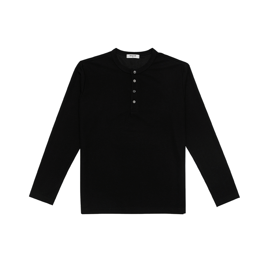 ARTS5301_BK Arrayed Henley Neck Waffle Long Sleeve T-Shirt Black