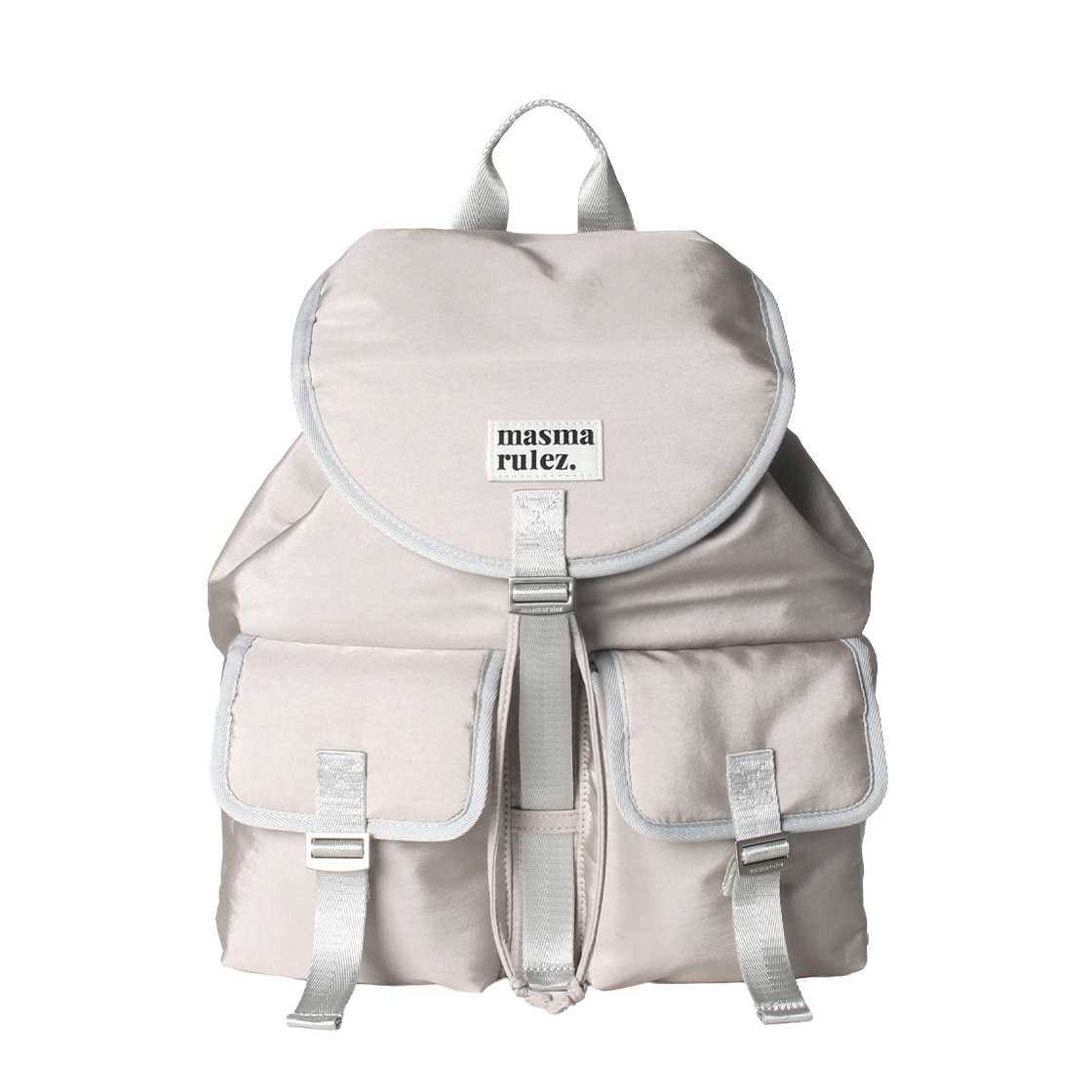 GLSBTDFLBPLTGR MASMARULEZ Glossy belted flap backpack_Light gray