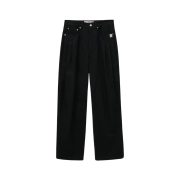 SATUR Two Tuck Wide Curved Cotton Pants Black
