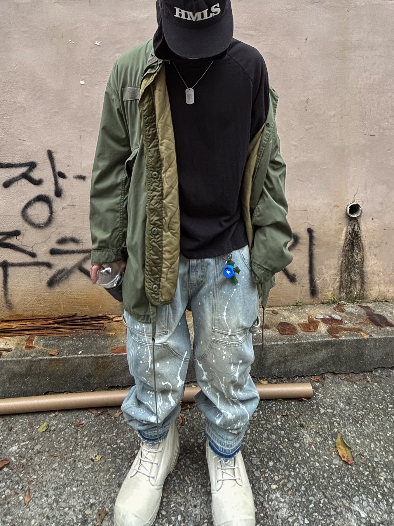Hommless HMLS Vintage 5 Panel Hat Black, Wapworks Work Double Knee Carpenter Pants Oldmillblue 착용 스타일 - 5