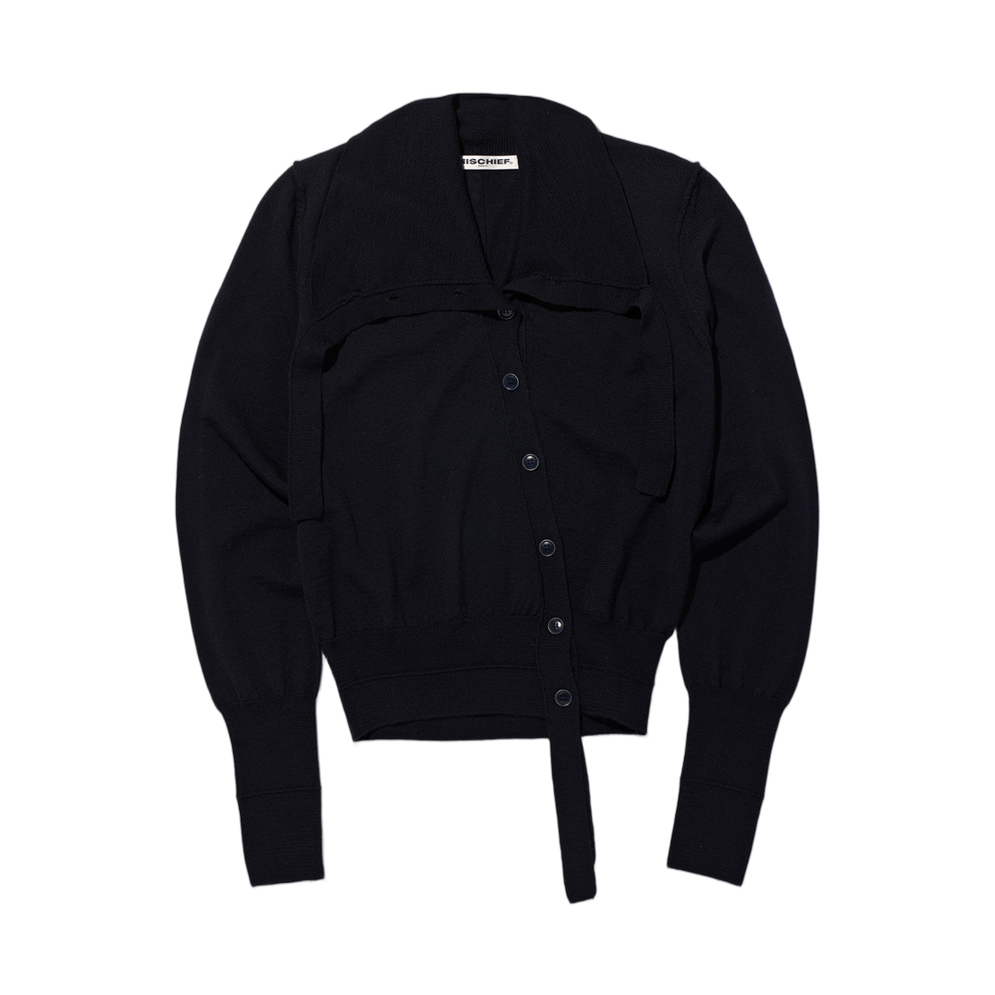 - (W) Mischief Asymmetric Collar Knit Cardigan Deep Navy