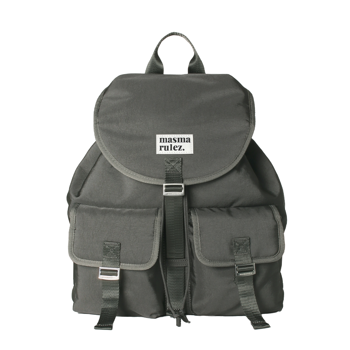 GLSBTDFLBPDKGR MASMARULEZ  Glossy belted flap backpack_Dark gray