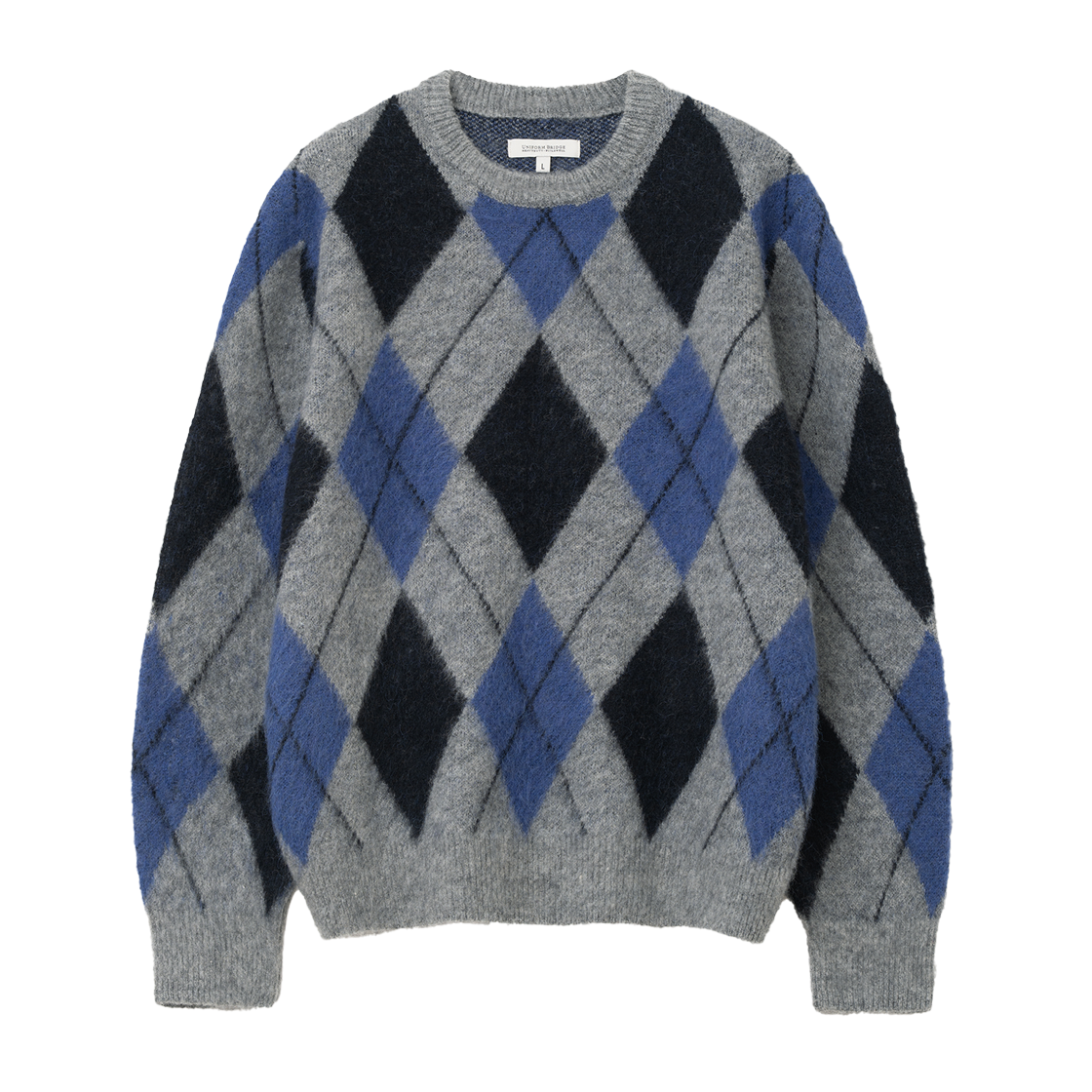 UB2599PO241MGY Uniform Bridge Argyle Brushed Crew Neck Knit Grey