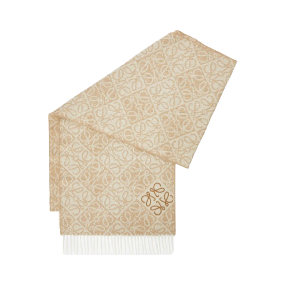 (W) 로에베 울 캐시미어 아나그램 머플러 베이지((W) Loewe Anagram Muffler in Wool and Cashmere Beige)