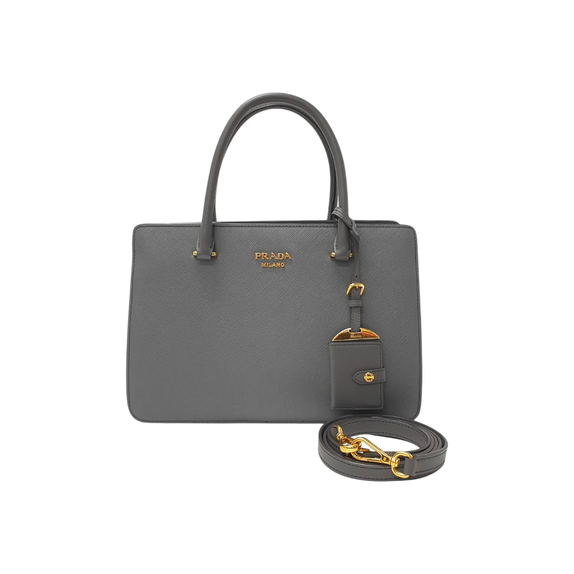 ITDEM5C27CEI Prada Saffiano City Mercurio Tote Bag with Strap