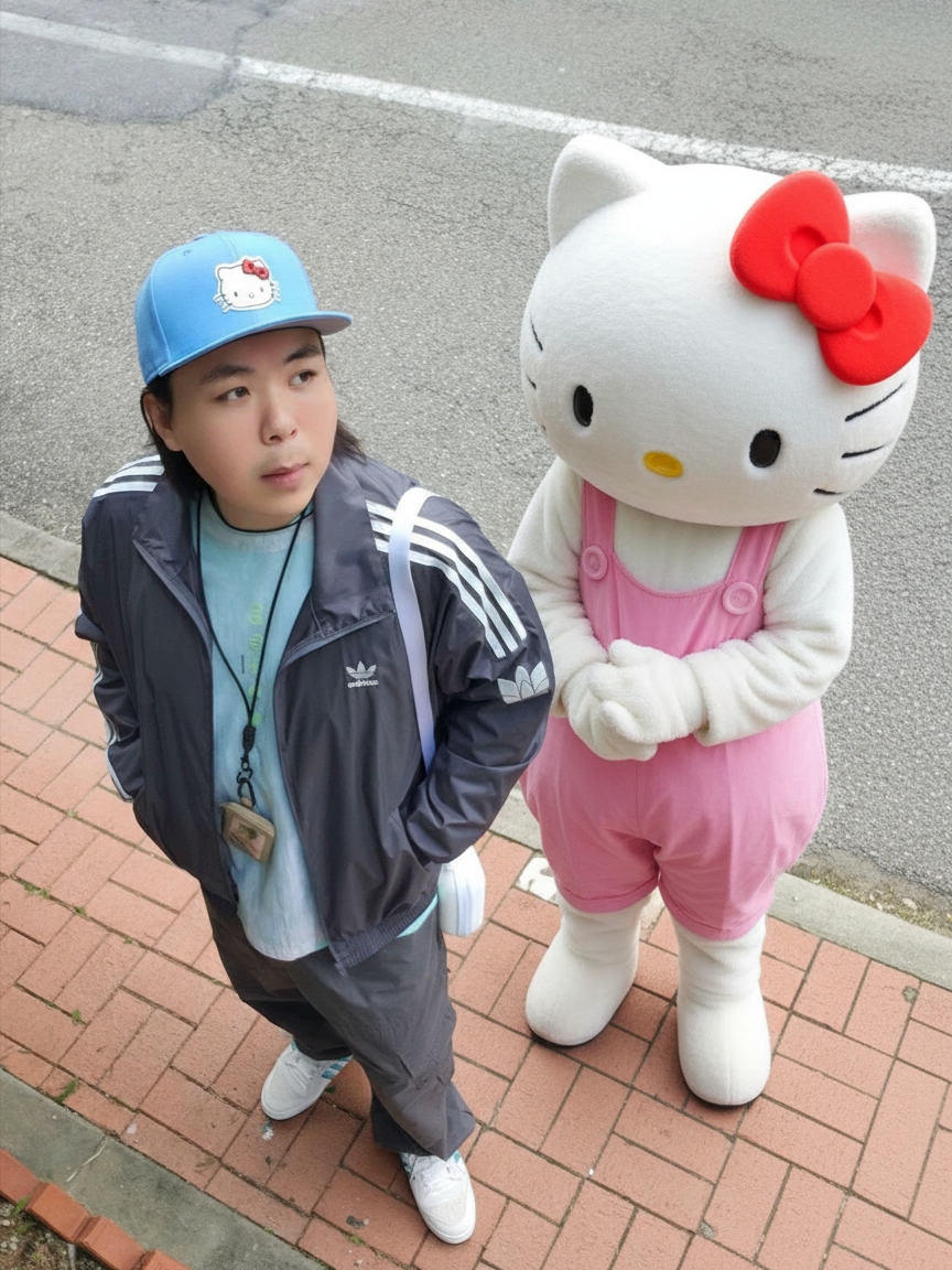New Era x Hello Kitty Size Cap Radiant Blue, Human Made Military Card Case Beige 착용 스타일 - 1
