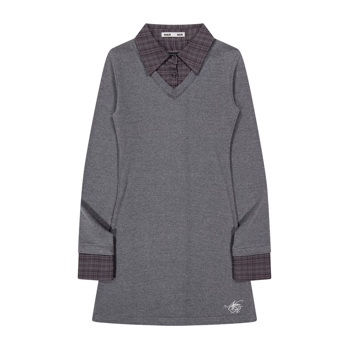 25NNFWTDRF003MG NIIER NOR Layered Check Shirt Dress Melange Grey