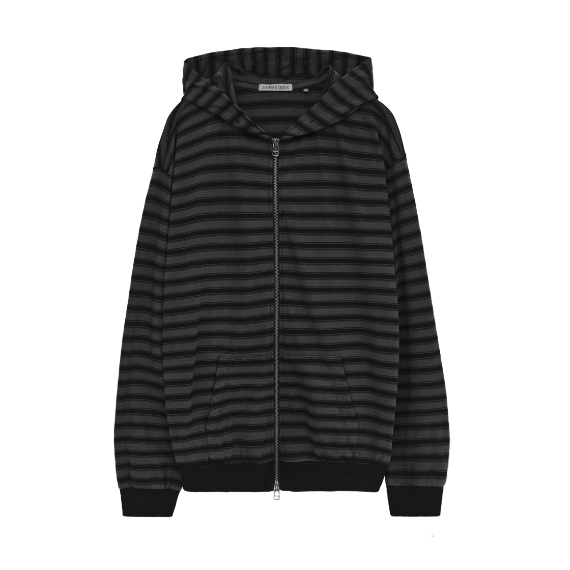 폴리테루 휴먼 인덱스 휴먼 스트라이프 집 후디 블랙(Polyteru Human Index Human Striped Zip Hoodie Black)