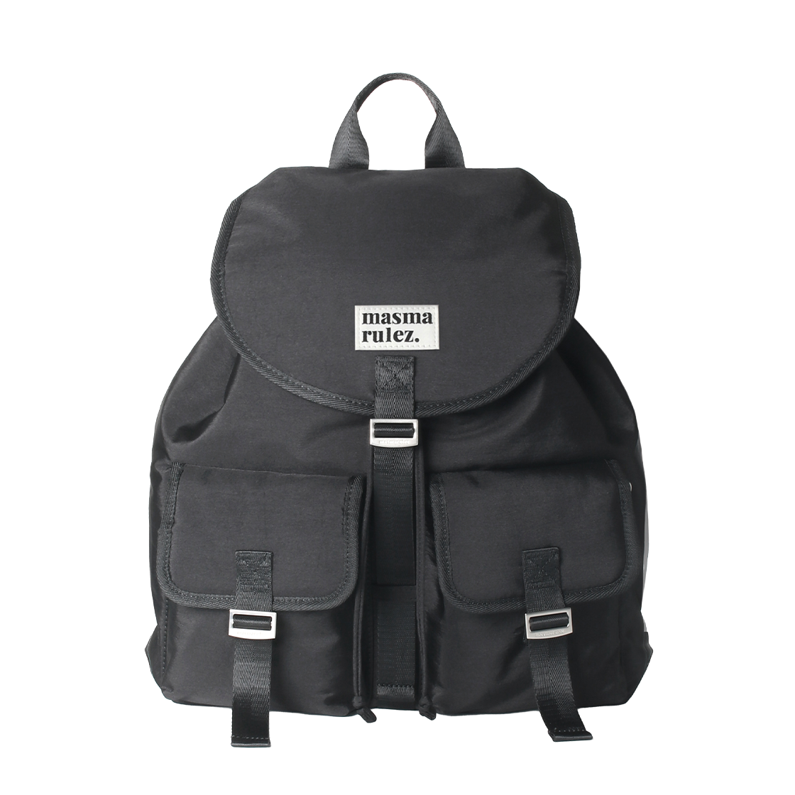 GLSBTDFLBPBL MASMARULEZ Glossy belted flap backpack_Black